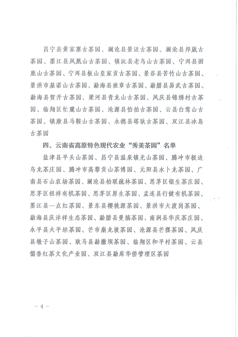 云南省農(nóng)業(yè)廳關(guān)于授予云南省高原特色現(xiàn)代農(nóng)業(yè)茶產(chǎn)業(yè)+十強(qiáng)縣+、+二十強(qiáng)企業(yè)+、+魅力古茶園+、+秀美茶園+的決定_04.png